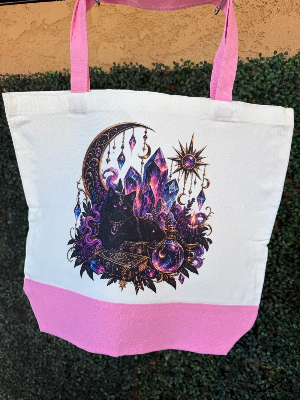 Celestial Black Cat & Crystal Tote Bag